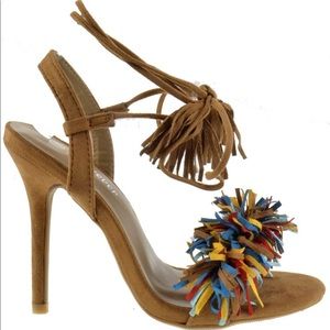 Multi color fringe heels